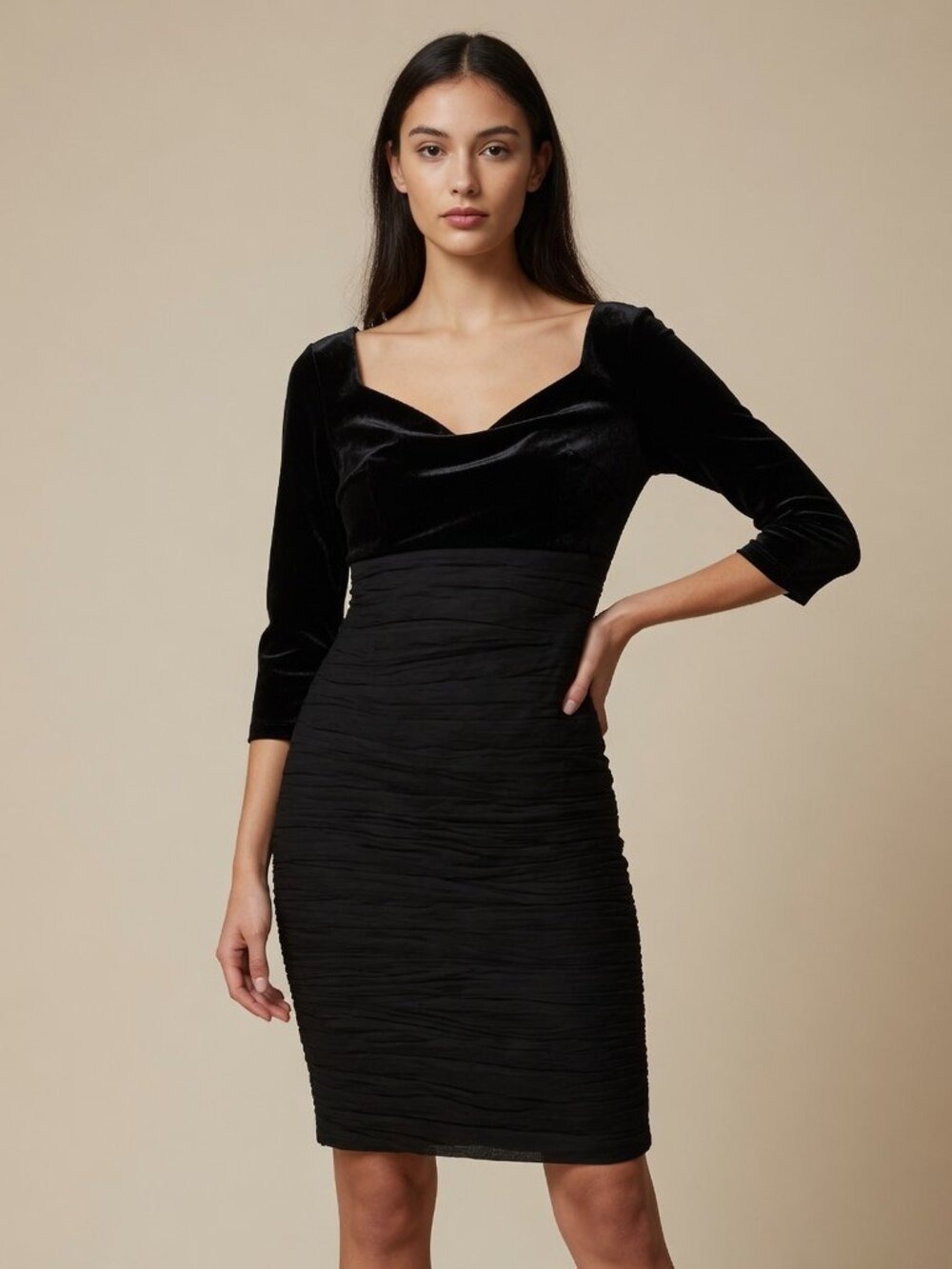 *Melanie Lyne Alex Evenings Black Velvet Ruched Cocktail Dress 8